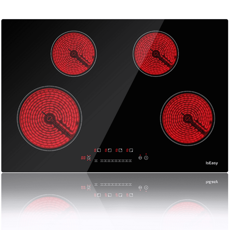 Karinear Electric Cooktop 110V, 12'' Stainless Steel Built-in and  Countertop Electric Stove top 2 Burners with Knob Control, 16 Power  Levels,Over-Heat