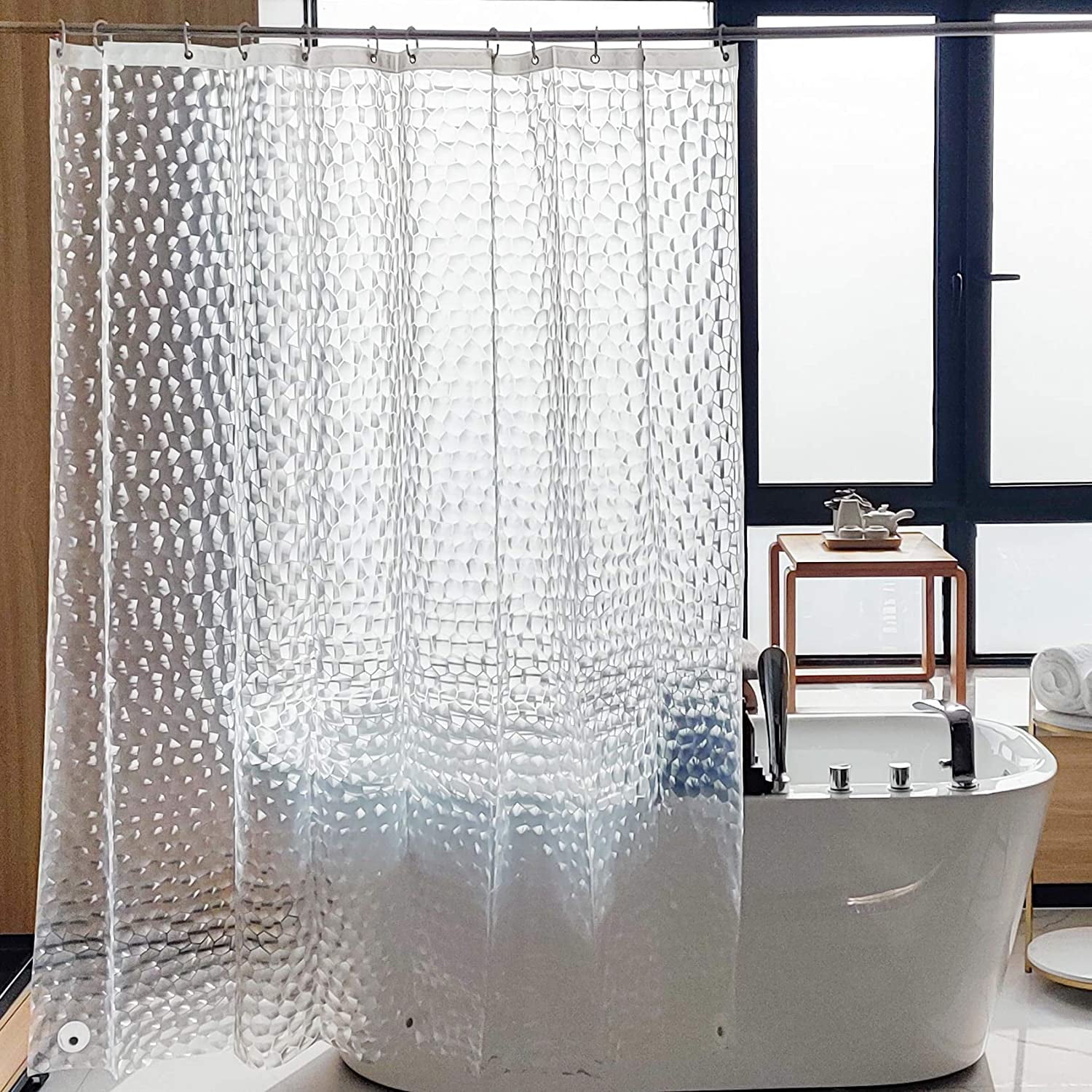 IsEasy PEVA Clear Shower Curtain Liner, Heavy Duty Waterproof 3D Water Cube  Clear Bathroom Shower Curtains, 72x72, 12 Hooks 