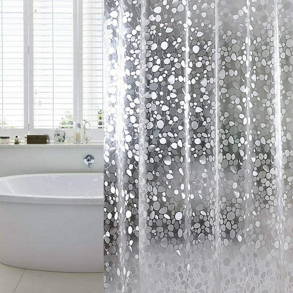IsEasy PEVA Waterproof Shower Curtain Liner, Heavy Duty 3D Pebble Pattern Design Thick Shower Curtain, 72x72,12 Hooks