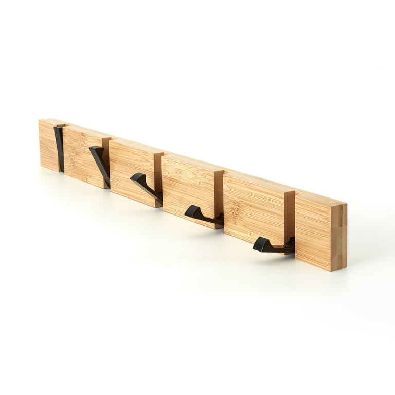 IsEasy Wooden Metal Wall Mounted Retractable Coat Rack 5 Hooks for Home Use Walmart