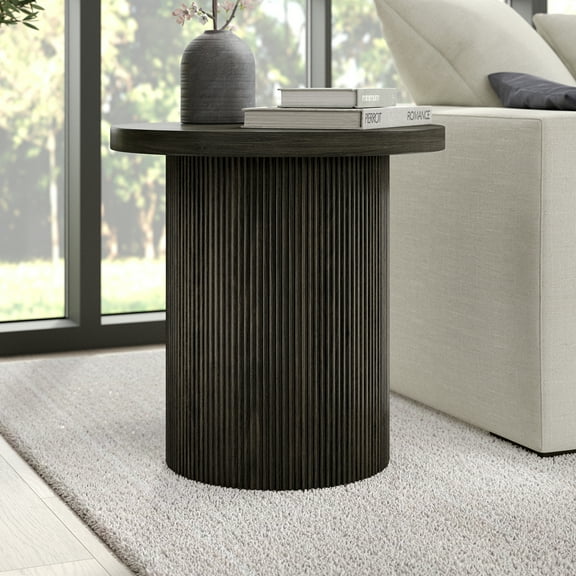 Isa 22" Wide Round Fluted Side Table in Alder Brown