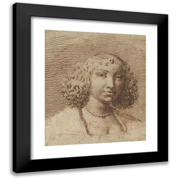 Isaac Fuller 20x23 Black Modern Framed Museum Art Print Titled - Young Woman with a Pearl Necklace (1660s)