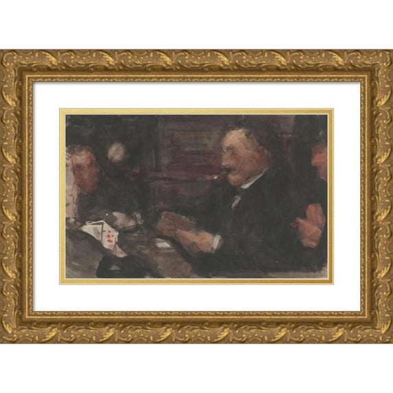 Isaac Israëls 14x11 Gold Ornate Wood Frame and Double Matted Museum Art Print Titled - Ticked Men in Cafe (1875 - 1934)