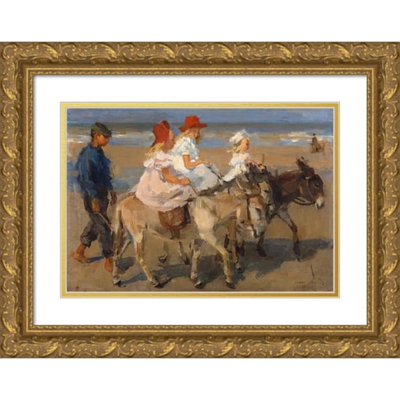 Isaac Israëls 18x14 Gold Ornate Wood Frame and Double Matted Museum Art Print Titled - Donkey Rides on the Beach (C. 1890 - C. 1901)