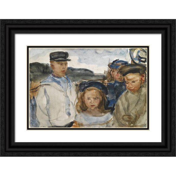 Isaac Israëls 24x18 Black Ornate Framed Double Matted Museum Art Print Titled: Children at the Oosterpark, Amsterdam