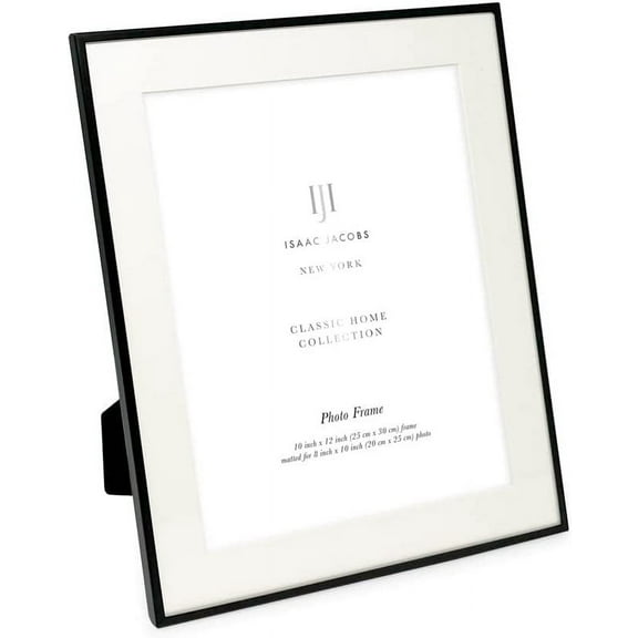 Isaac Jacobs 10x12 Matted 8x10 Black Metal Picture Frame, Classic Metal Photo Frame Made For Tabletop & Hanging Display