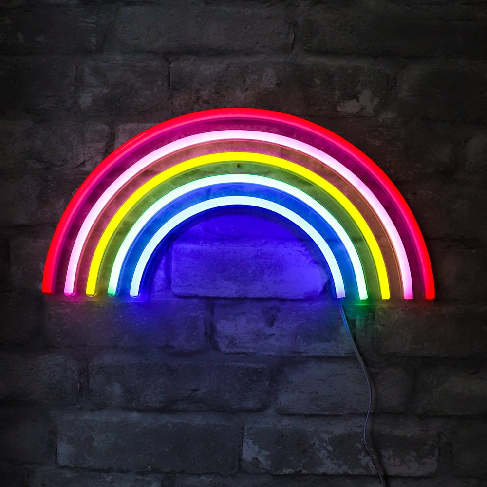 Isaac Jacobs 15” x 7.5” LED Neon ‘Multi-Colored Rainbow’ Wall Sign, Powered by USB Wire