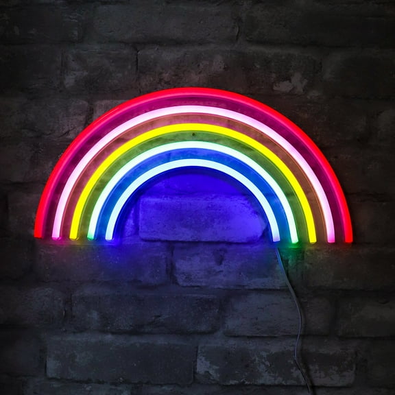 Isaac Jacobs 15” x 7.5” LED Neon ‘Multi-Colored Rainbow’ Wall Sign, Powered by USB Wire