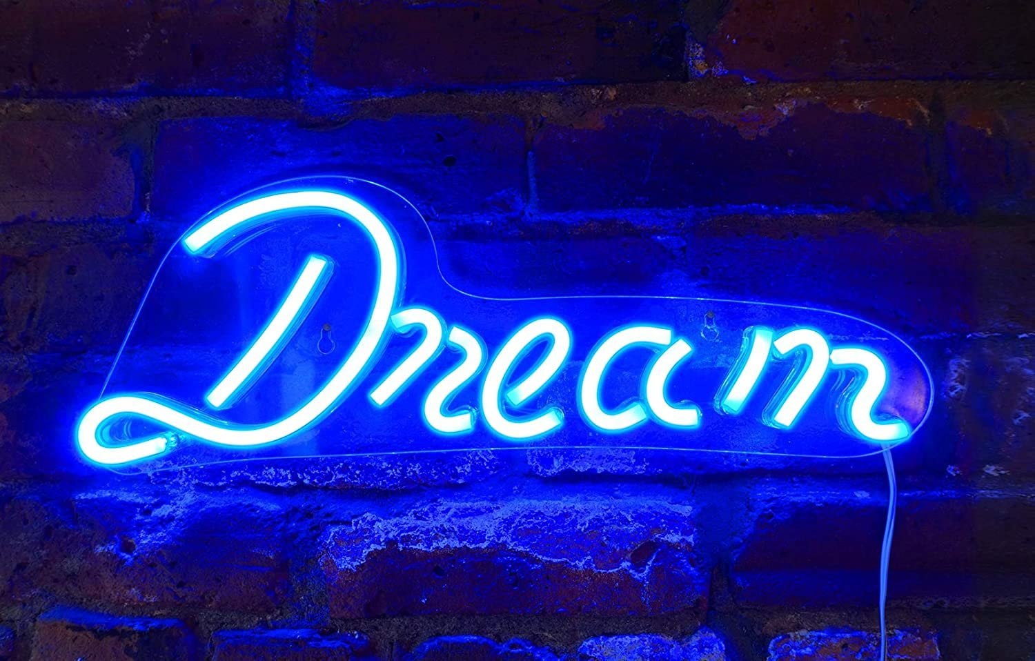 Isaac Jacobs 17" x 6" LED Neon Blue “Dream” Wall Sign for Cool Light, Wall Art, Powered by USB Wire