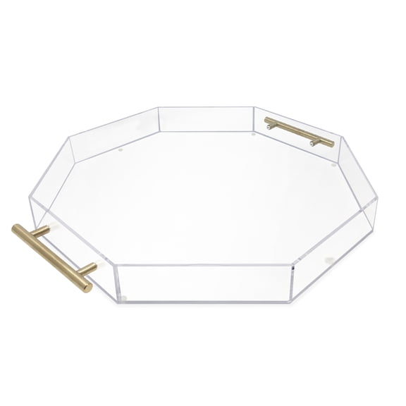 Isaac Jacobs 18x18 Octagon Acrylic Serving Tray with Gold Handles