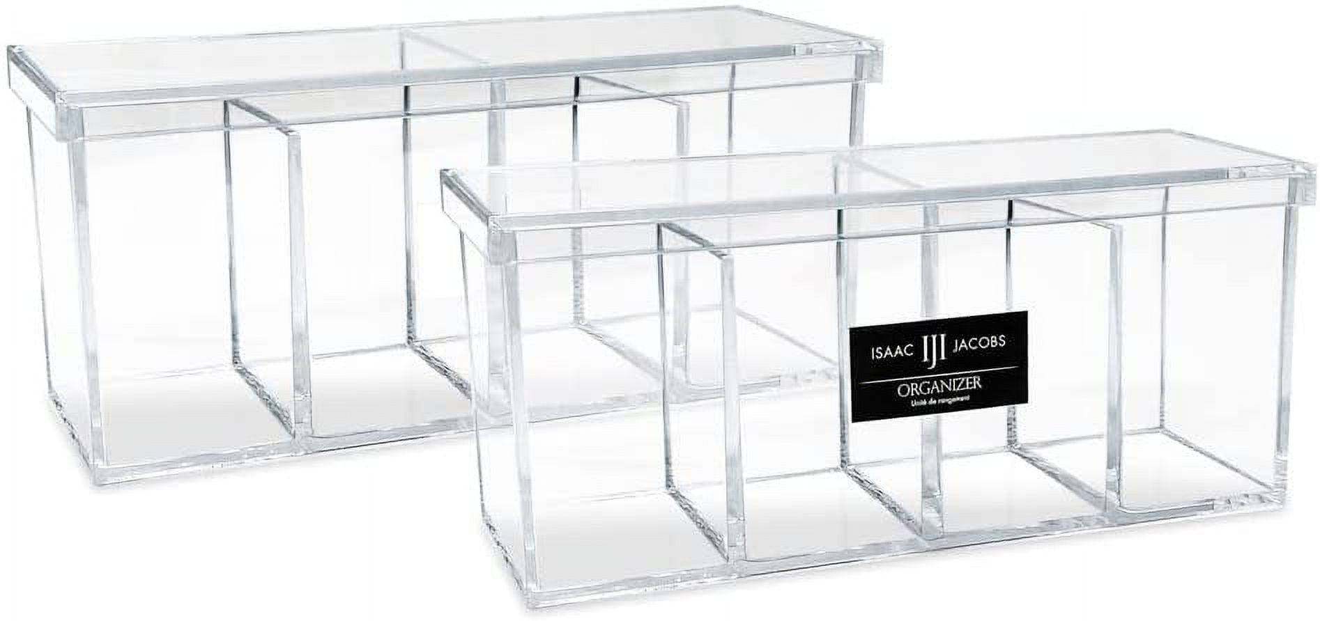 Clear Acrylic 4-Compartment Portable Makeup Organizers, 9 x 3 x 4 inches, 2-Pack