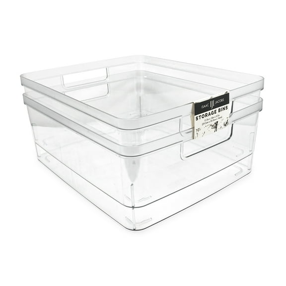 Isaac Jacobs 2-Pack Large Clear Storage Bins with Handles, Fridge/Freezer/Food Safe, BPA Free