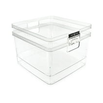 Isaac Jacobs 2-Pack Square Clear Plastic Storage Bins with Cutout Handles, Food Safe/BPA Free