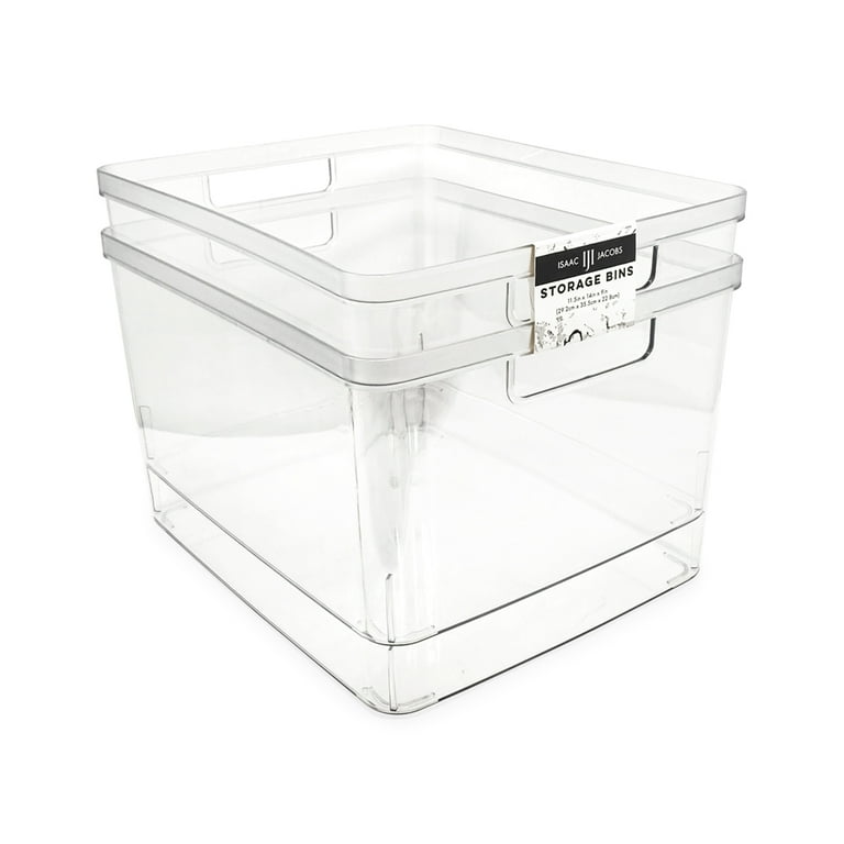 Isaac Jacobs 2-Pack XL Clear Plastic Storage Bins with Cutout Handles