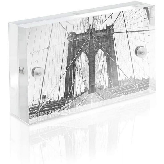 Isaac Jacobs 2 x 3 Super Thick [23MM Thickness] Clear Acrylic Magnetic Block Picture Frame, Double-Sided, Frameless, Freestanding, Floating Photos, for Desktop & Tabletop