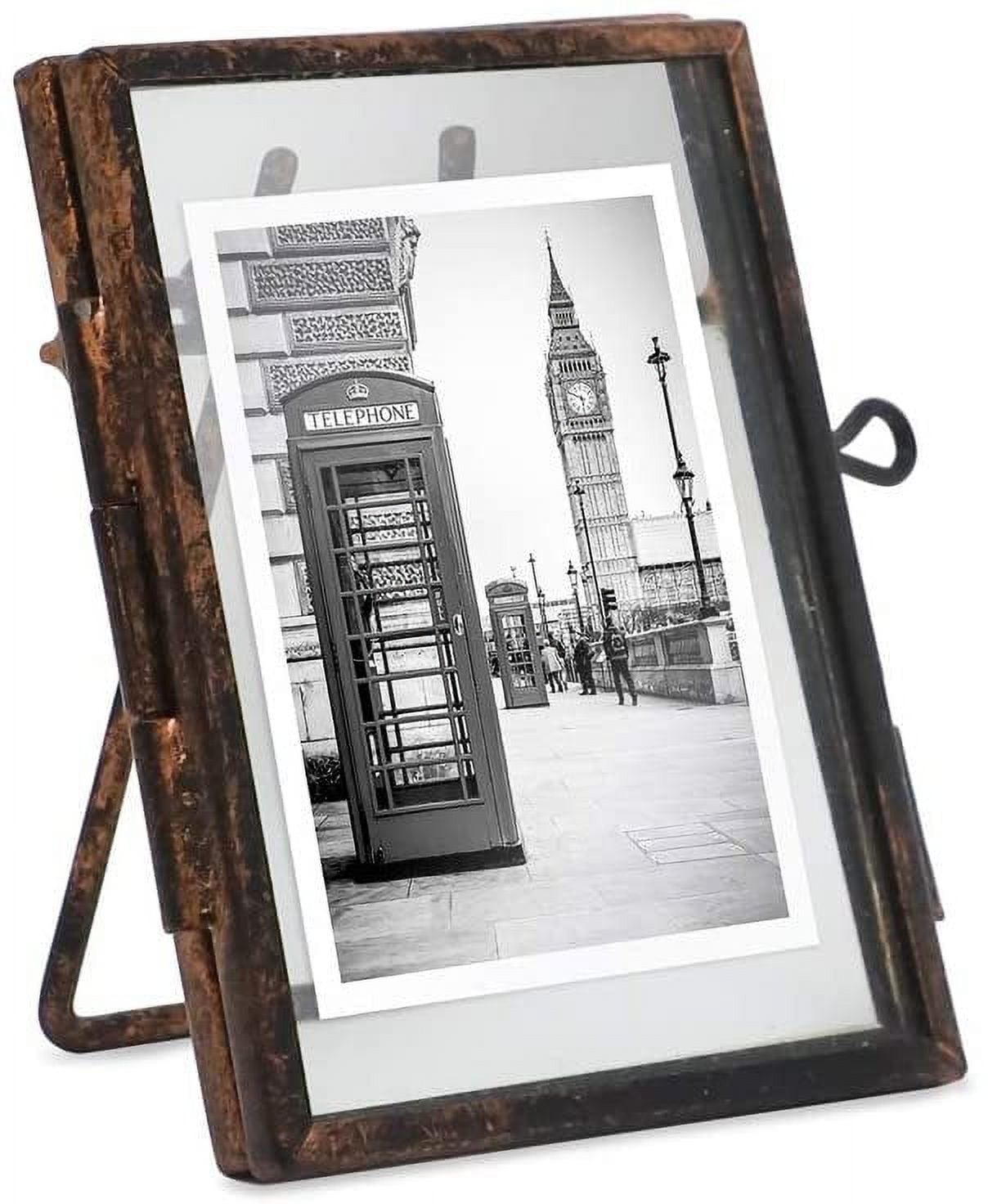 Antique Bronze Brass and Glass Floating Picture Frame