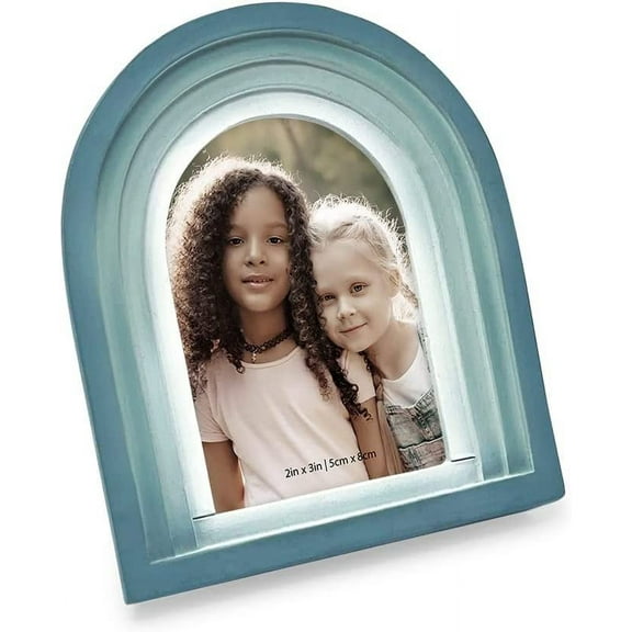 Isaac Jacobs 2x3 Vertical Blue Arc Resin Picture Frame with Gradient Design, Decorative Photo Frame, Tabletop & Wall Display, Hanging Display & Home Decor 2x3, Blue