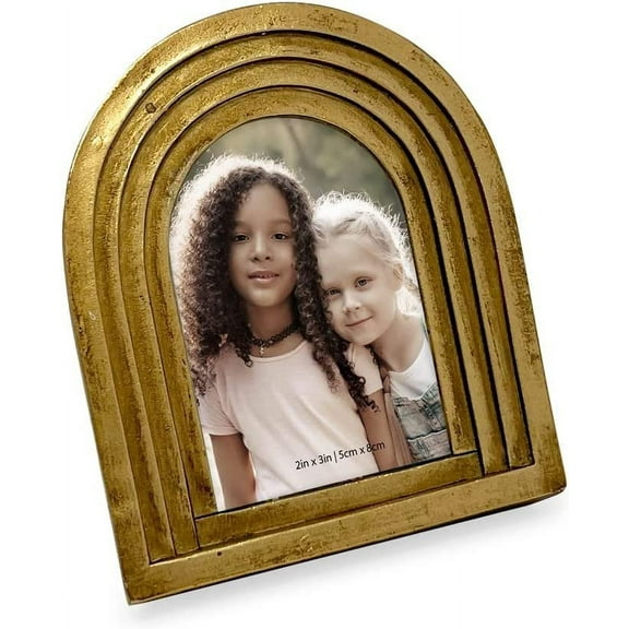 Isaac Jacobs 2x3 Vertical Gold Arc Resin Picture Frame with Gradient Design, Decorative Photo Frame, Tabletop & Wall Display, Hanging Display & Home Decor
