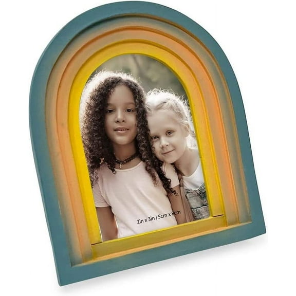 Isaac Jacobs 2x3 Vertical Rainbow Arc Resin Picture Frame with Gradient Design, Decorative Photo Frame, Tabletop & Wall Display