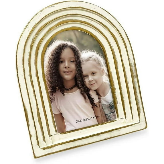 Isaac Jacobs 2x3 Vertical White with Gold Arc Resin Picture Frame with Gradient Design, Decorative Photo Frame, Tabletop & Wall Display, Hanging Display & Home Decor
