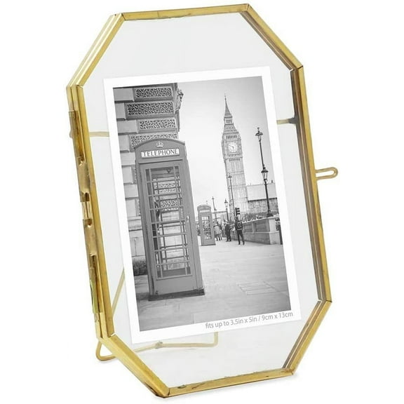 Isaac Jacobs 3.5x5 Antique Gold Octagon Metal Tabletop Picture Frame