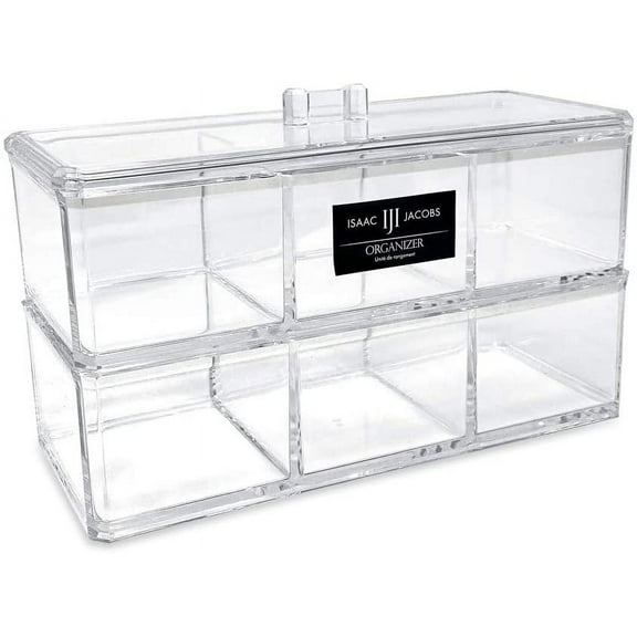 Isaac Jacobs 3-Compartment Clear Acrylic Rectangular Stackable Organizer with Lid, Multi-Sectional Drawer Tray, Storage Solution for Makeup, Craft Supplies, for Bathroom, Kitchen, Office 2, Clear