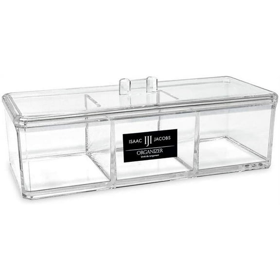 Isaac Jacobs 3-Compartment Clear Acrylic Rectangular Stackable Organizer with Lid, Multi-Sectional Drawer Tray, Storage Solution