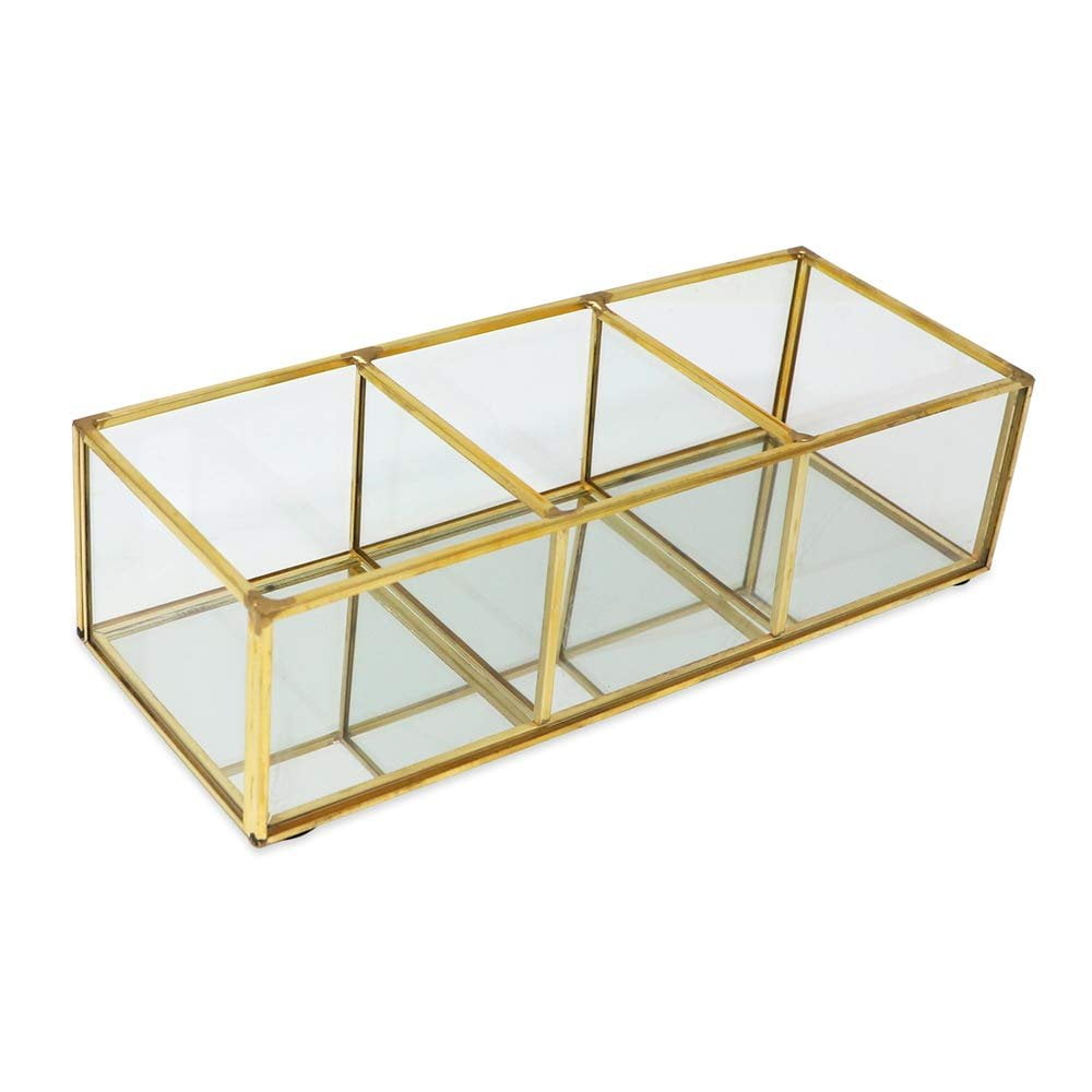 Isaac Jacobs Vintage Style Brass and Glass Organizer with