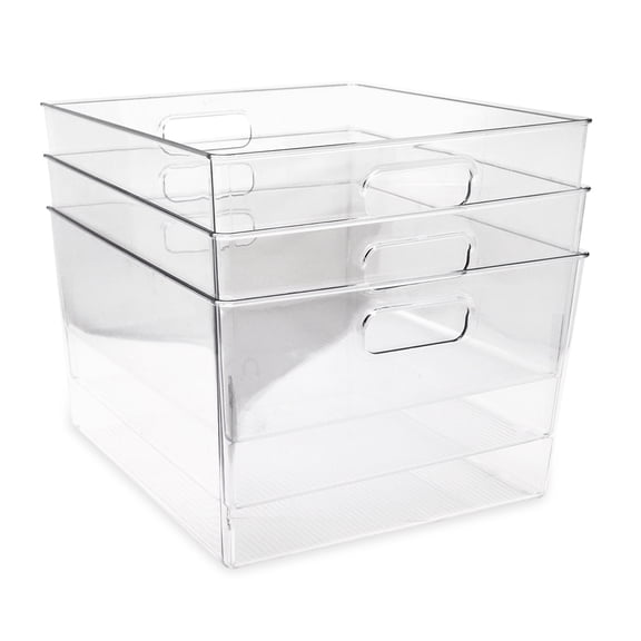 Isaac Jacobs 3-Pack XL Clear Plastic Storage Bins with Handles, Fridge/Freezer/Food Safe, BPA Free