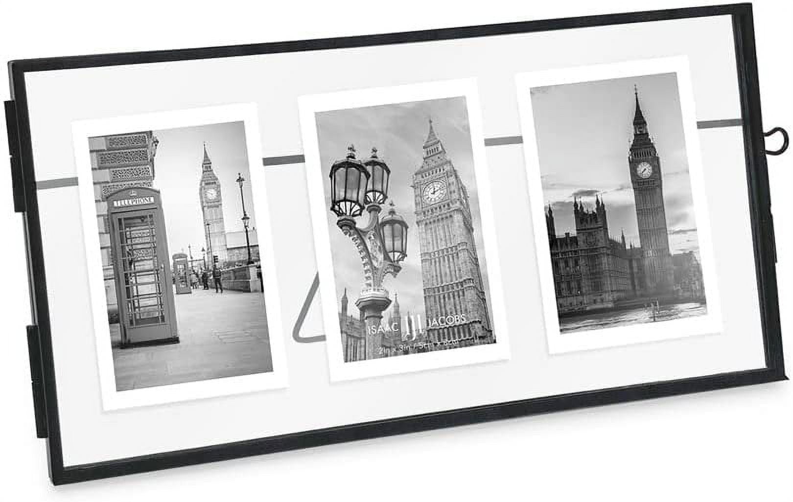 Isaac Jacobs 3-Photo Vintage Style Glass and Metal Floating Picture Frame Horizontal w/ Locket Closure; Fits 3 2x3 photos for Art & More