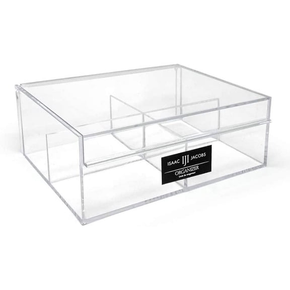 Isaac Jacobs 4-Compartment Clear Acrylic Organizer with Lid 6.7" L x 8.6" W x 3.4" H, Multi-Sectional Tray & Storage