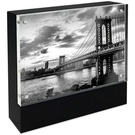 Isaac Jacobs 4 x 6 Black Wood Block Acrylic Picture Frame, Magnetic Photo Frame