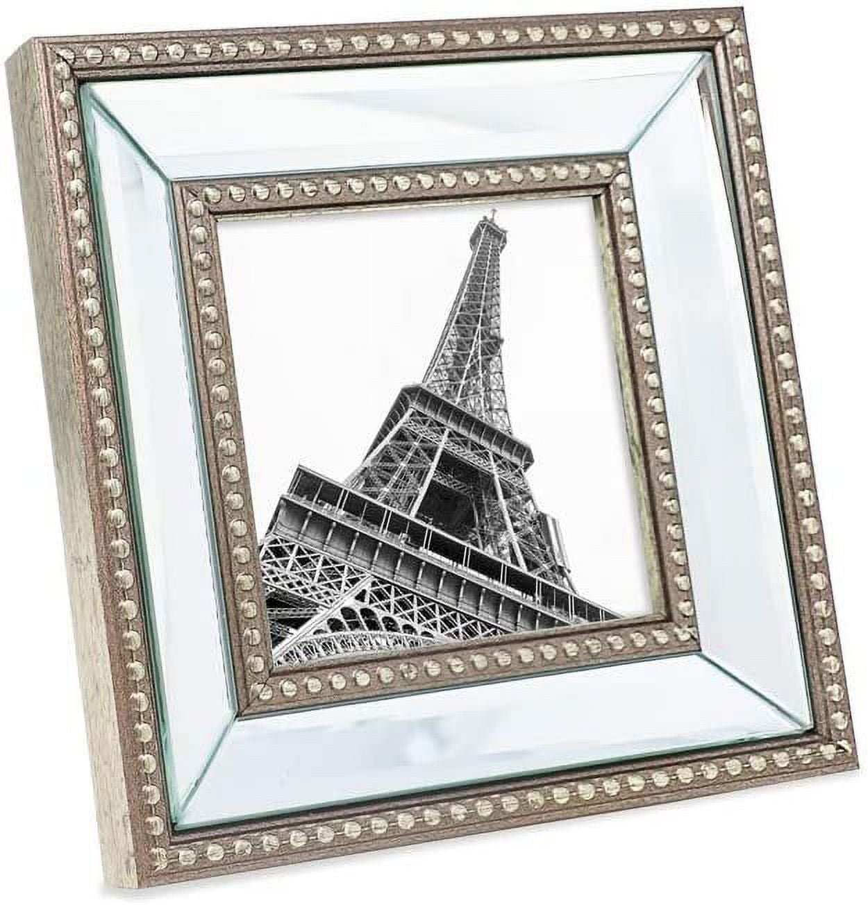 Isaac Jacobs 4x4 Champagne Mirror Bead Picture Frame - Classic Mirrored Frame with Dotted Border Made for Wall Display
