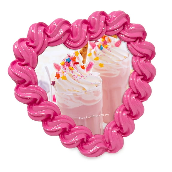 Isaac Jacobs 4x4 Dark Pink Glossy Frosting Heart-shaped Picture Frame with Easel & Hook for Tabletop & Wall Display, Decorative Art Design, Home Décor, Gallery Wall, Desktop Display (4x4, Dark Pink)