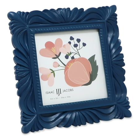 Isaac Jacobs 4x4 Navy Wave Resin Picture Frame for Tabletop Display