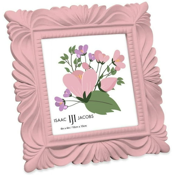Isaac Jacobs 4x4 Pink Wave Textured Hand-Crafted Resin Picture Frame with Easel & Hook for Tabletop & Wall Display, Decorative Swirl Design