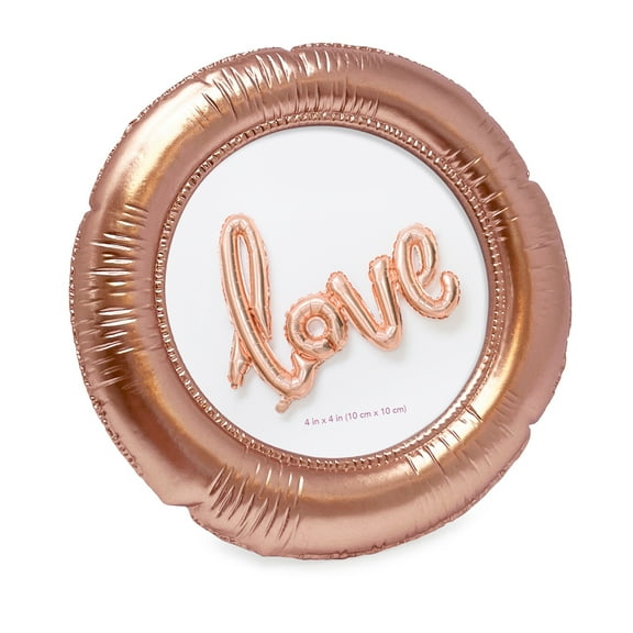 Isaac Jacobs 4x4 Rose Gold Round Balloon Picture Frame with Easel & Hook for Tabletop & Wall Display, Decorative Art Design, Home Décor, GalleryWall, Bookshelf, Desktop Display (4x4, Rose Gold)