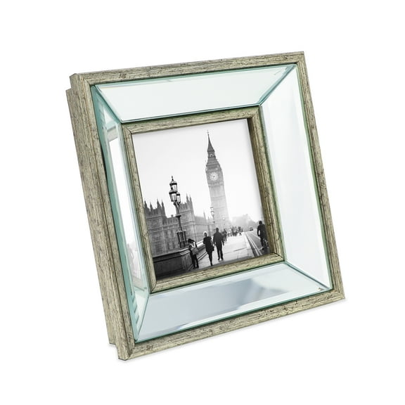 Isaac Jacobs 4x4 Silver Beveled Mirror Picture Frame for Tabletop Display