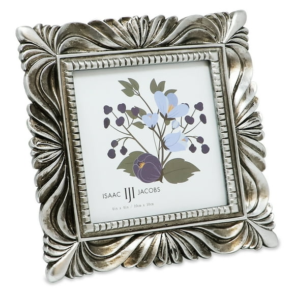 Isaac Jacobs 4x4 Silver Wave Picture Frame, for Tabletop Display