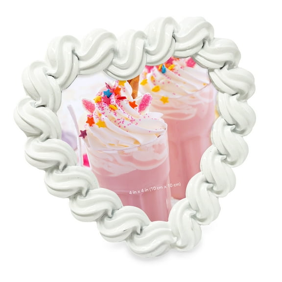Isaac Jacobs 4x4 White Glossy Frosting Heart-shaped Picture Frame with Easel & Hook for Tabletop & Wall Display, Decorative Art Design, Home Décor, Gallery Wall, Desktop Display (4x4, White)