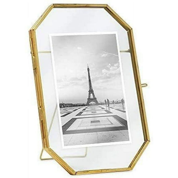 Isaac Jacobs 4x6 Antique Gold Octagon Metal Tabletop Picture Frame