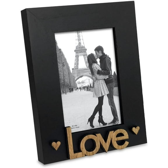 Isaac Jacobs 4x6 Black “Love” Picture Frame, for Tabletop Display