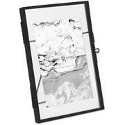 Isaac Jacobs 4x6, Black Modern Style Brass and Glass, Pressed Glass, Metal Floating Desk Photo Frame Vertical, with Locket Closure for Pictures, Art, Mementos & Keepsakes 4x6, Black