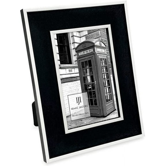 Isaac Jacobs 4x6 Black w/ White Vertical & Horizontal Double Border Picture Frame w/ Black Fabric Easel, Wall-Mountable, Made for Tabletop & Gallery, Home or Office 4x6, Black W/ White