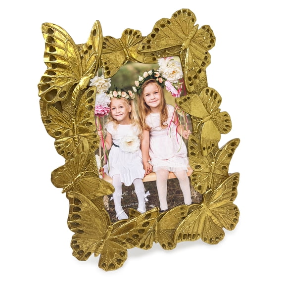 Isaac Jacobs 4x6 Gold Vintage-Inspired Ornate Butterfly Picture Frame, Horizontal & Vertical for Tabletop and Wall Display, Home Décor, Resin Frame (4x6, Gold)