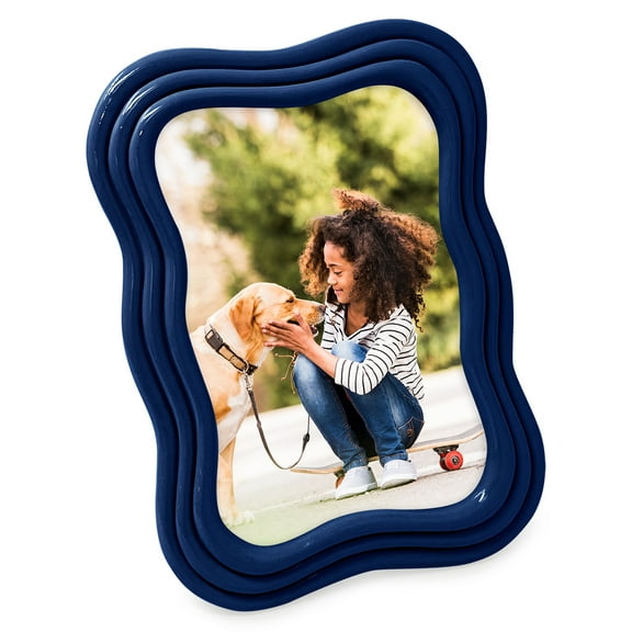 Isaac Jacobs 4x6 Navy Curved Deco Frame for Tabletop and Wall Display, Decorative Art, Design, Home Décor, Gift (4x6, Navy)
