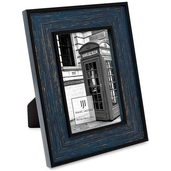 Isaac Jacobs 4x6 Navy w/ Gold Vertical & Horizontal Double Border Picture Frame w/ Black Fabric Easel, Wall-Mountable, Made for Tabletop & Gallery, Home or Office 4x6, Navy W/ Gold