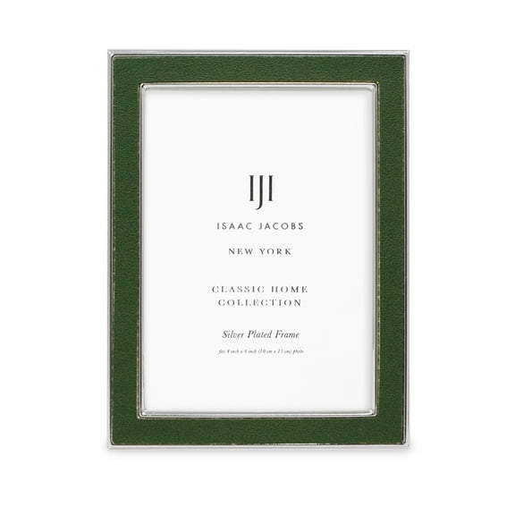 Isaac Jacobs 4x6 Olive Leather with Silver Metal Vertical & Horizontal Picture Frame, Suede Border W/ Black Fabric Easel, Wall-Mountable, Made For Tabletop