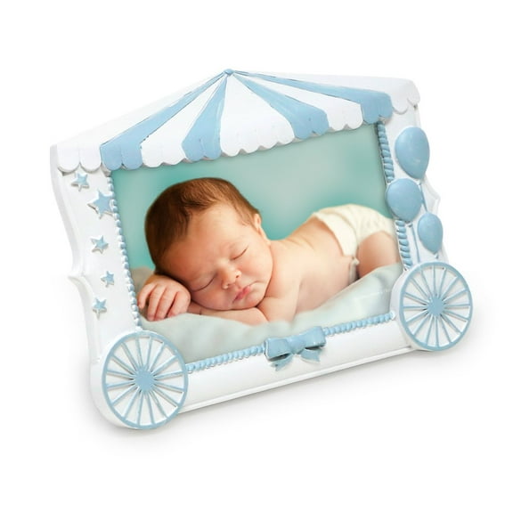 Isaac Jacobs 4x6 Resin Sentiments Baby Picture Frame, Display on Tabletop, Desk White with Blue