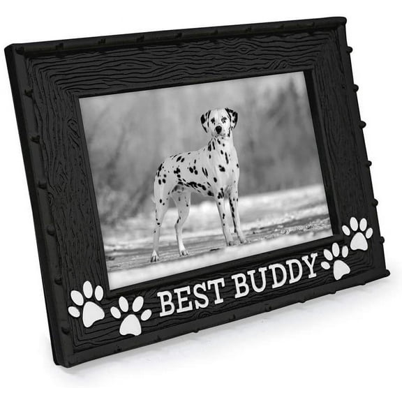 Isaac Jacobs 4x6 Resin Sentiments Dog Best Buddy Picture Frame, Display on Tabletop, Desk Black